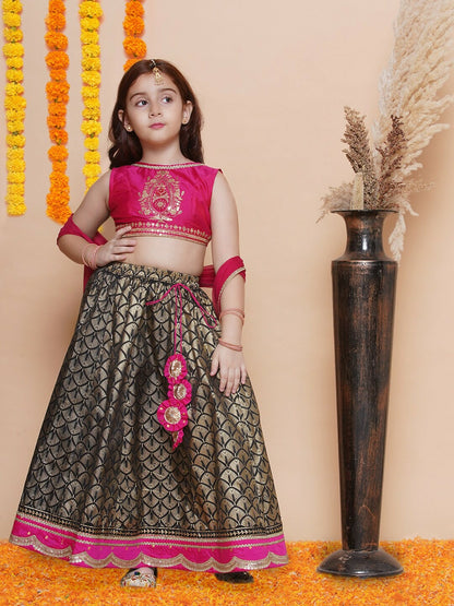 Buy Girls Embroidered Gotta Patti Lehenga Choli with Dupatta – Black & Pink | Indiaista