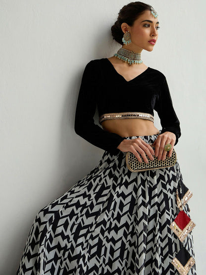 Black & White Embellished Lehenga Choli – Handmade Bollywood Bridal & Bridesmaid Wear | Indiaista