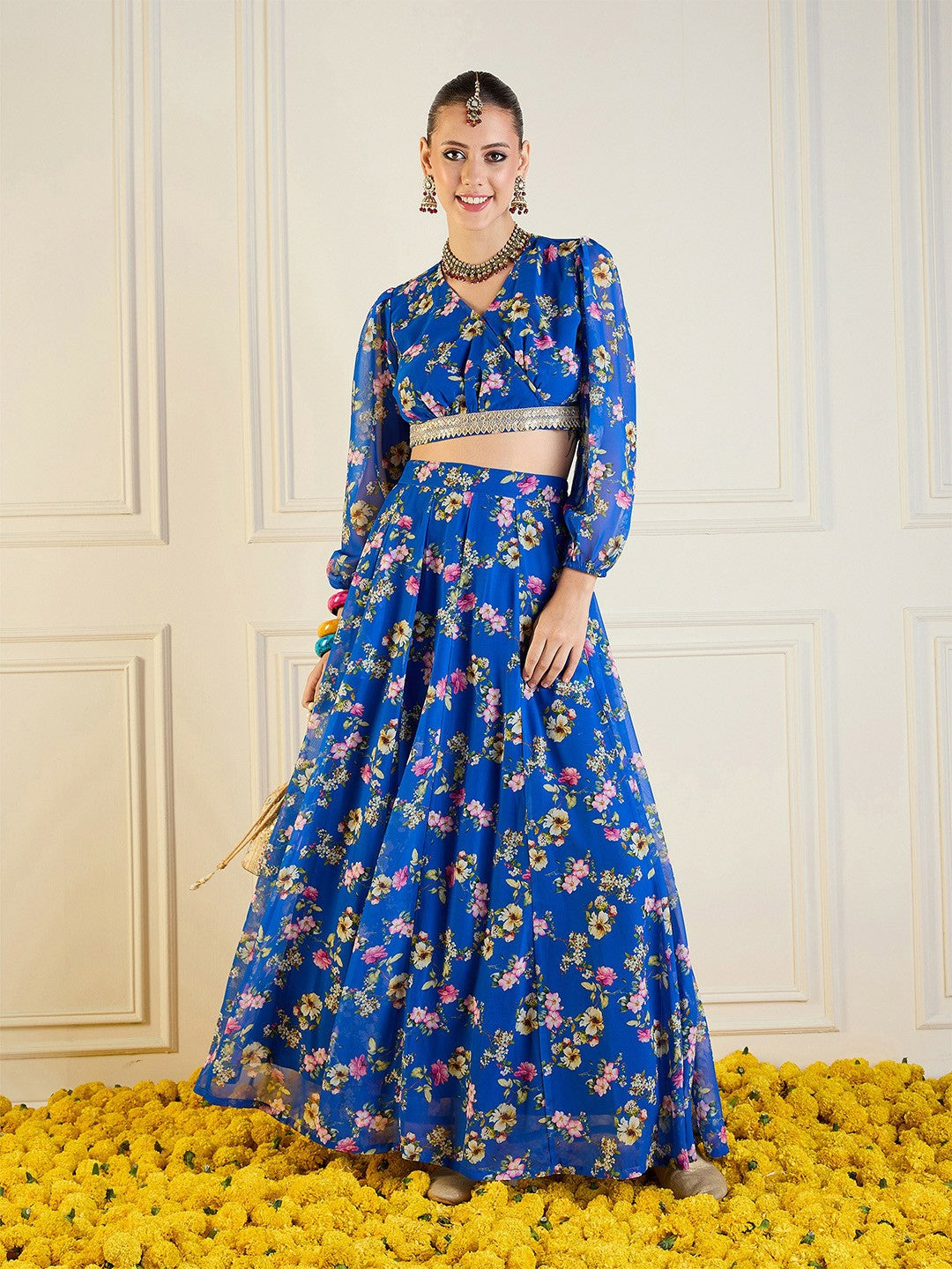 Blue & Pink Printed Lehenga Choli – Bollywood Bridal, Wedding & Bridesmaid Wear | Indiaista