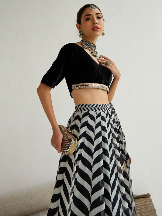 Black & White Embellished Lehenga Choli – Handmade Bollywood Bridal & Wedding Wear | Indiaista