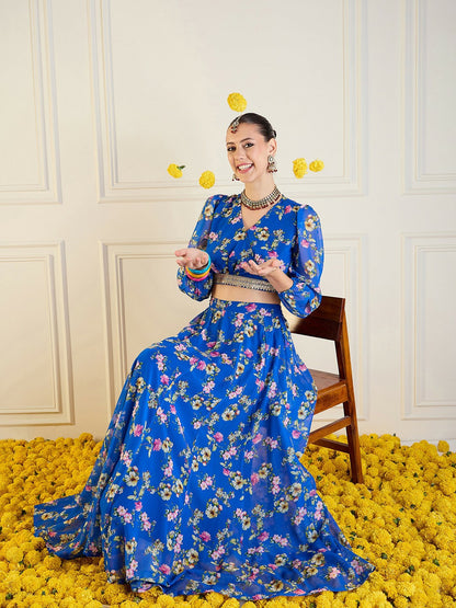 Blue & Pink Printed Lehenga Choli – Bollywood Bridal, Wedding & Bridesmaid Wear | Indiaista