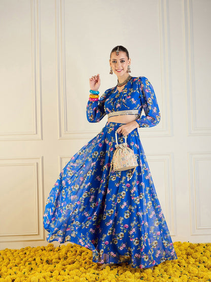 Blue & Pink Printed Lehenga Choli – Bollywood Bridal, Wedding & Bridesmaid Wear | Indiaista