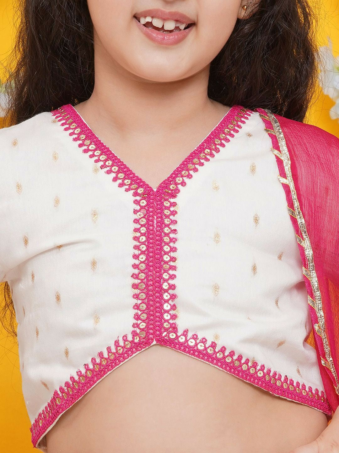 Buy Girls Floral Embroidered Cotton Lehenga Choli with Dupatta – Pink | Indiaista