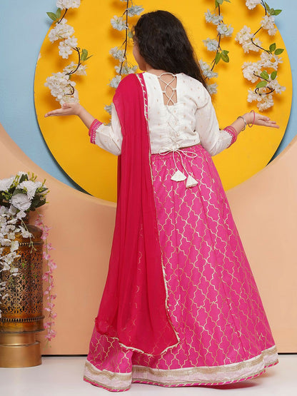 Buy Girls Floral Embroidered Cotton Lehenga Choli with Dupatta – Pink | Indiaista