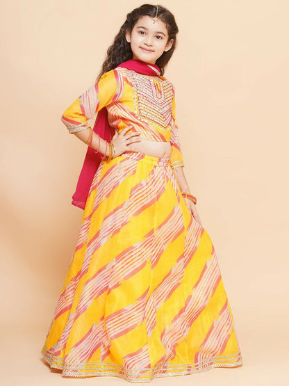 Buy Girls Embroidered Yellow & Fuchsia Lehenga Choli with Dupatta – Indiaista