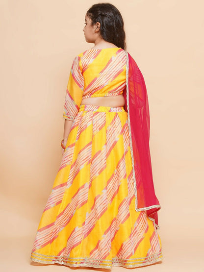 Buy Girls Embroidered Yellow & Fuchsia Lehenga Choli with Dupatta – Indiaista