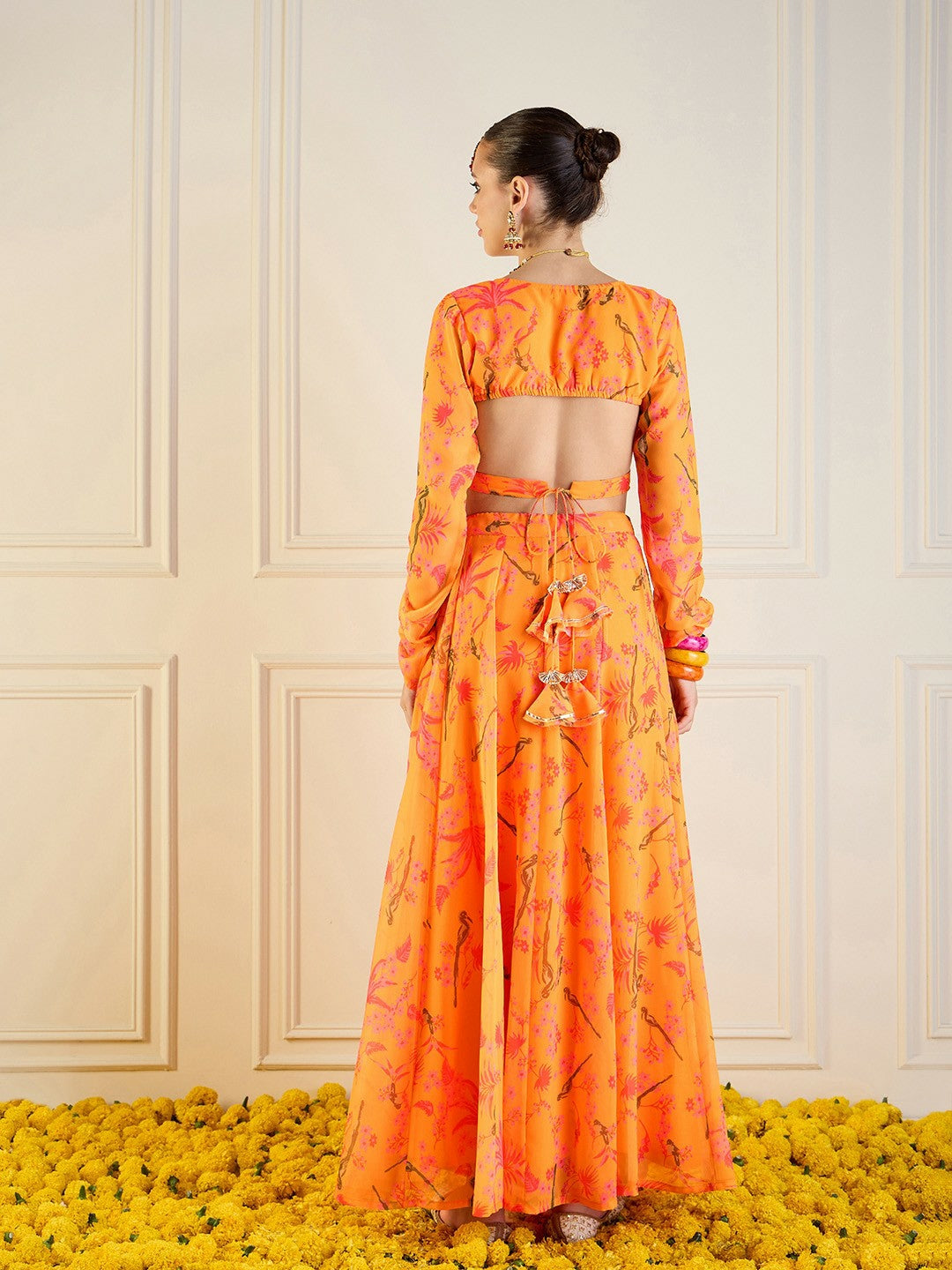 Handmade Mustard & Pink Printed Lehenga Choli – Bollywood Bridal, Wedding & Bridesmaid Wear | Indiaista