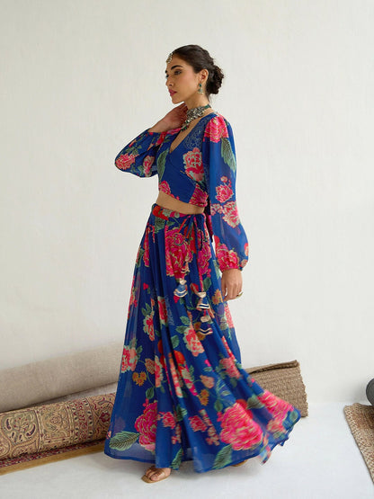 Navy Blue & Pink Printed Lehenga Choli – Bollywood Wedding & Bridal Outfit | Indiaista