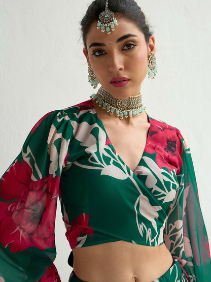 Green & Pink Printed Lehenga Choli with Gotta Patti – Bollywood Wedding, Bridal & Bridesmaid Wear | Indiaista