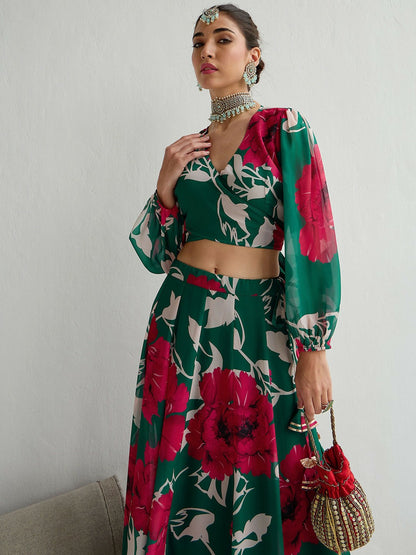 Green & Pink Printed Lehenga Choli with Gotta Patti – Bollywood Wedding, Bridal & Bridesmaid Wear | Indiaista