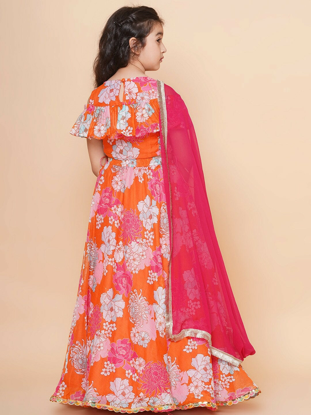 Buy Orange & White Printed Girls Lehenga Choli with Dupatta – Indiaista