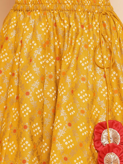 Buy Girls Bandhani Printed Gotta Patti Cotton Lehenga – Yellow & Red | Indiaista