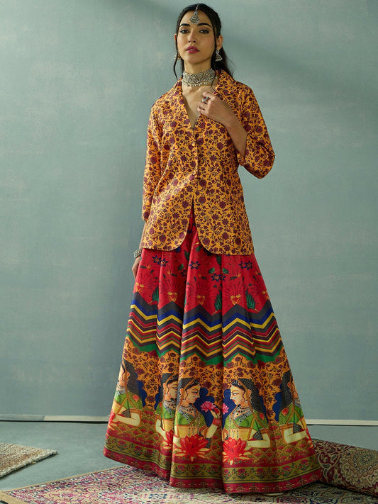 Mustard & Green Printed Lehenga Choli – Handmade Bollywood Wedding & Bridal Wear | Indiaista