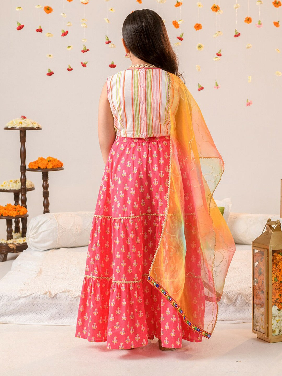 Buy Magenta & Pink Embellished Mirror Work Girls Lehenga Choli with Dupatta – Indiaista