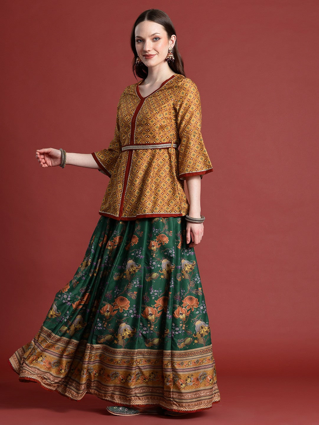 Yellow Printed Lehenga Choli for Women – Bollywood Bridal Bridesmaid Wedding Outfit | Indiaista