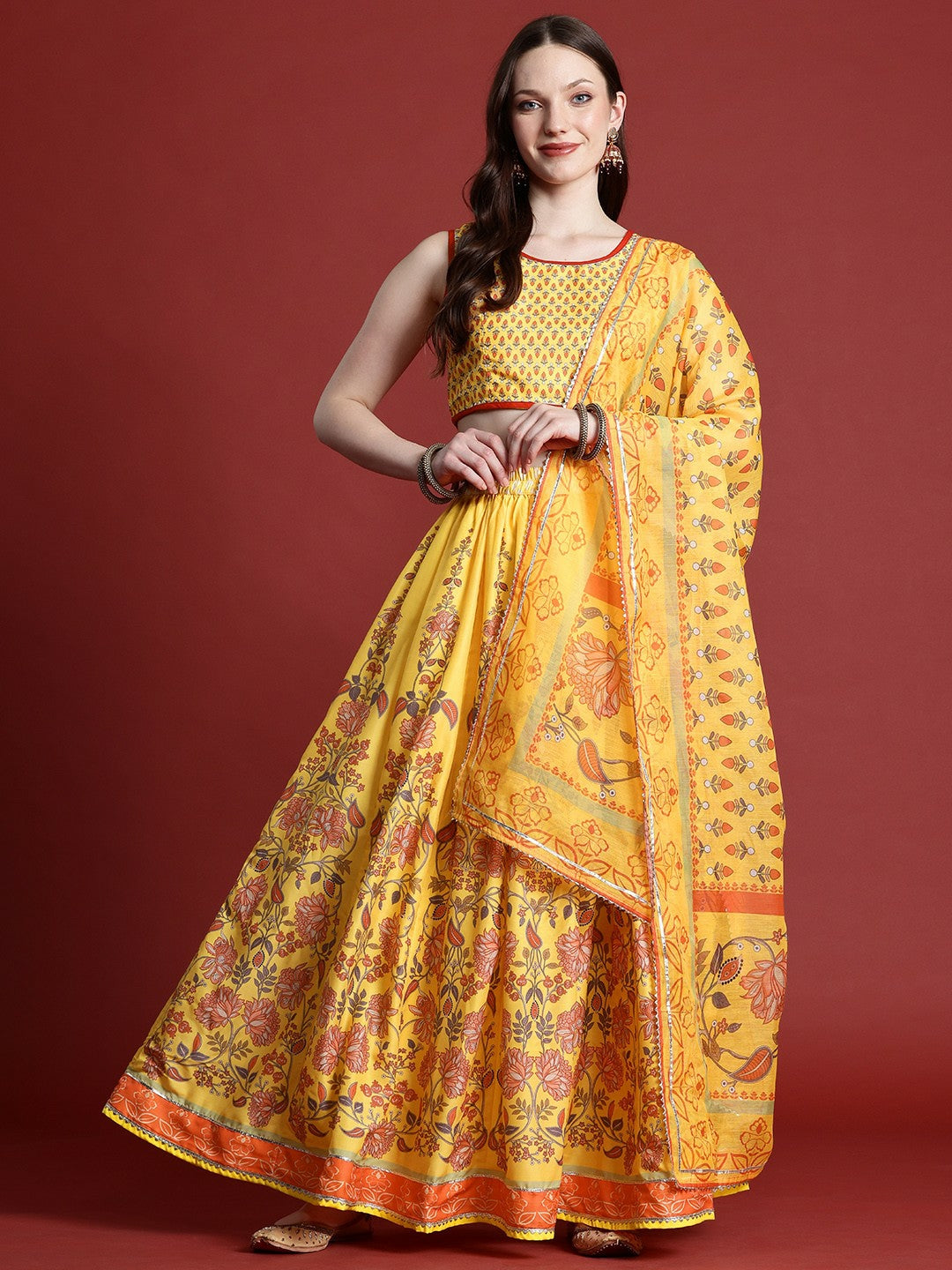 Yellow & Pink Printed Lehenga Choli for Women – Bollywood Bridal, Bridesmaid, Indian & Pakistani Wedding Wear | Indiaista