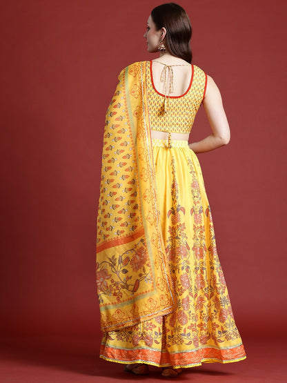 Yellow & Pink Printed Lehenga Choli for Women – Bollywood Bridal, Bridesmaid, Indian & Pakistani Wedding Wear | Indiaista