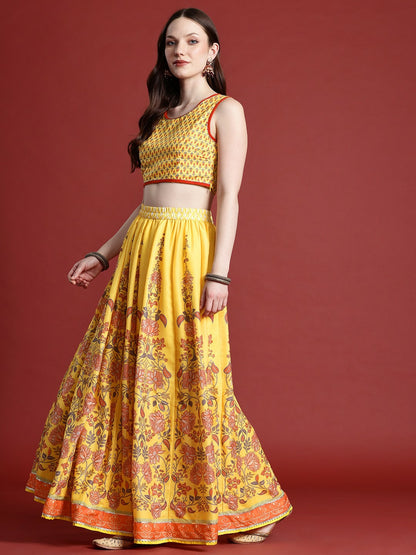 Yellow & Pink Printed Lehenga Choli for Women – Bollywood Bridal, Bridesmaid, Indian & Pakistani Wedding Wear | Indiaista