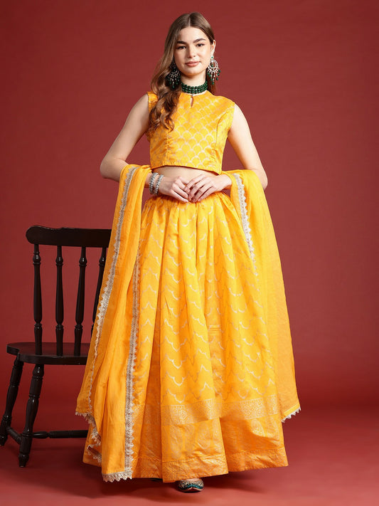 Yellow & Silver Embroidered Lehenga Choli for Women – Bollywood Bridal & Bridesmaid Outfit | Indiaista