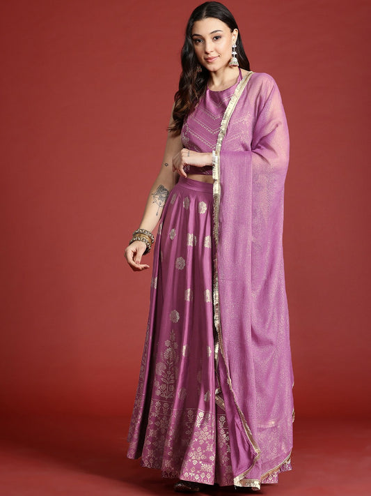 Purple Printed Lehenga Choli with Dupatta – Bollywood Bridal & Bridesmaid Indian Pakistani Wedding Wear | Indiaista