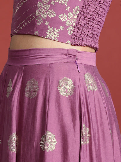 Purple Printed Lehenga Choli with Dupatta – Bollywood Bridal & Bridesmaid Indian Pakistani Wedding Wear | Indiaista