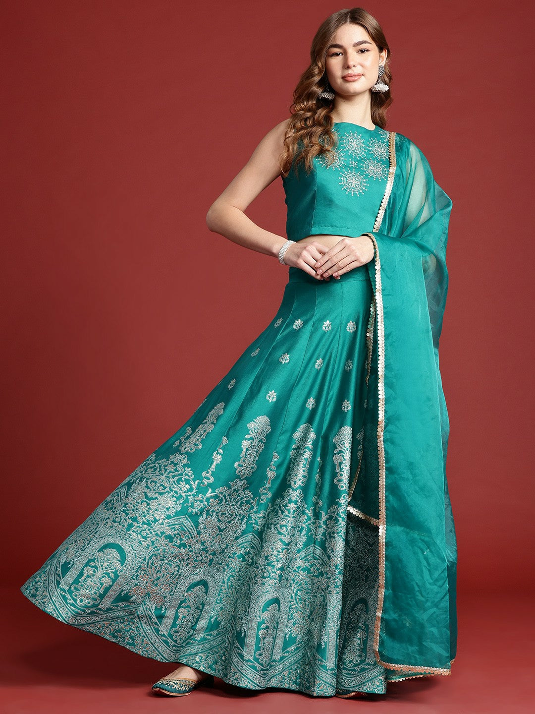 Teal & Silver Embroidered Lehenga Choli for Women – Bollywood Wedding & Bridal Wear | Indiaista