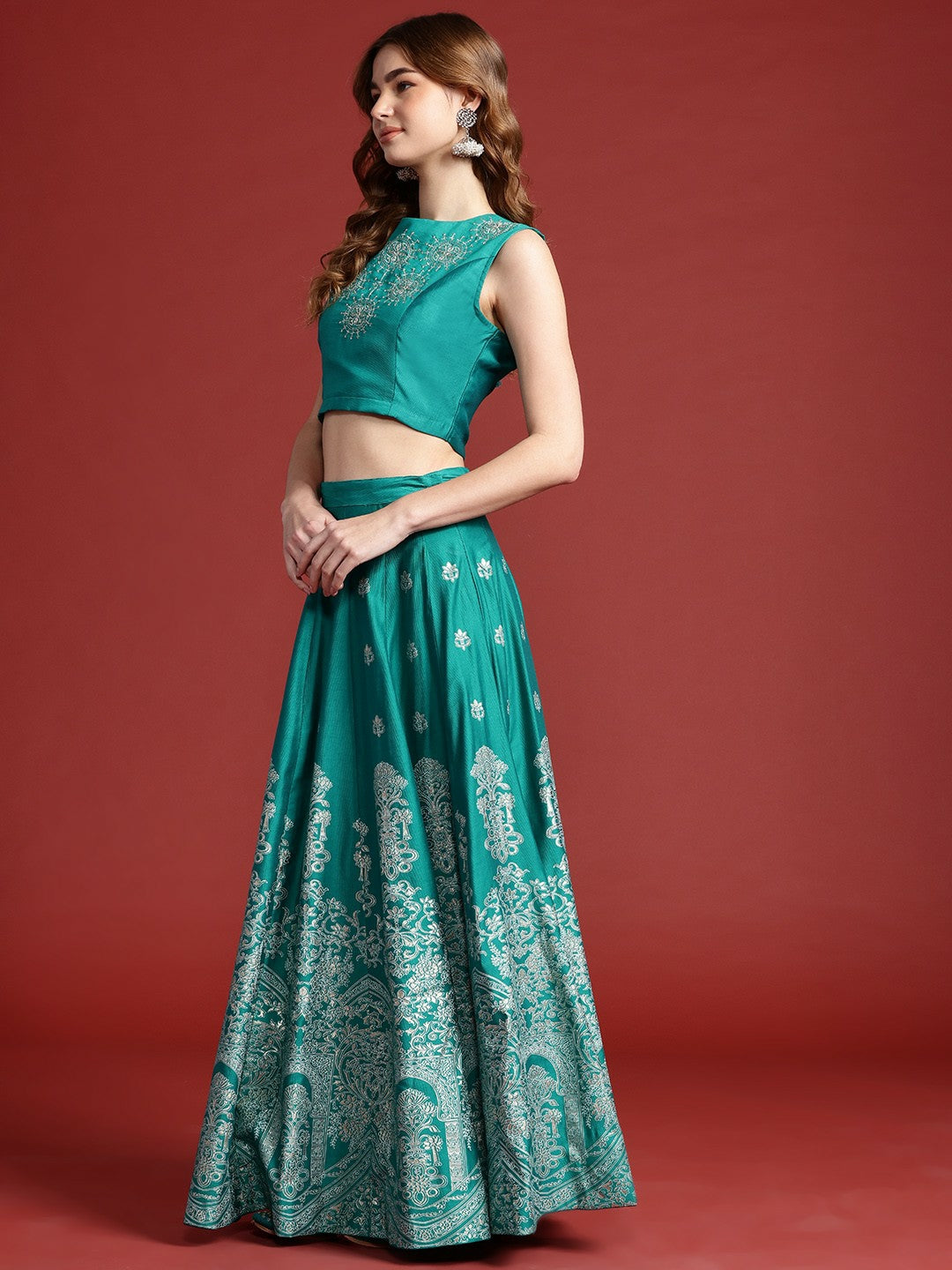 Teal & Silver Embroidered Lehenga Choli for Women – Bollywood Wedding & Bridal Wear | Indiaista