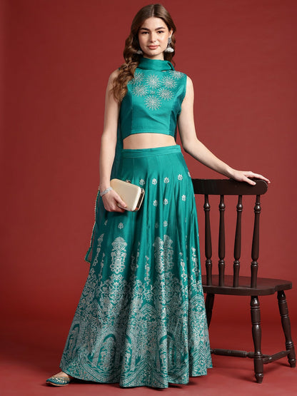 Teal & Silver Embroidered Lehenga Choli for Women – Bollywood Wedding & Bridal Wear | Indiaista