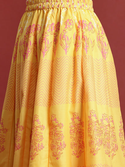 Yellow & Pink Printed Lehenga Choli for Women – Bollywood Wedding Bridal Bridesmaid Outfit | Indiaista