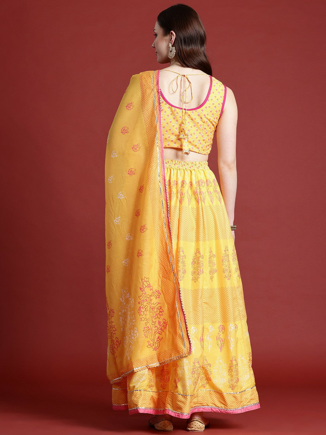 Yellow & Pink Printed Lehenga Choli for Women – Bollywood Wedding Bridal Bridesmaid Outfit | Indiaista