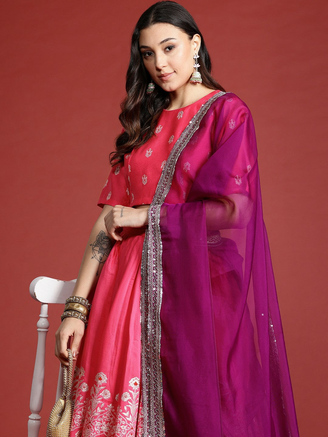 Pink & Magenta Printed Lehenga Choli with Dupatta – Bollywood Bridal & Bridesmaid Outfit | Indiaista