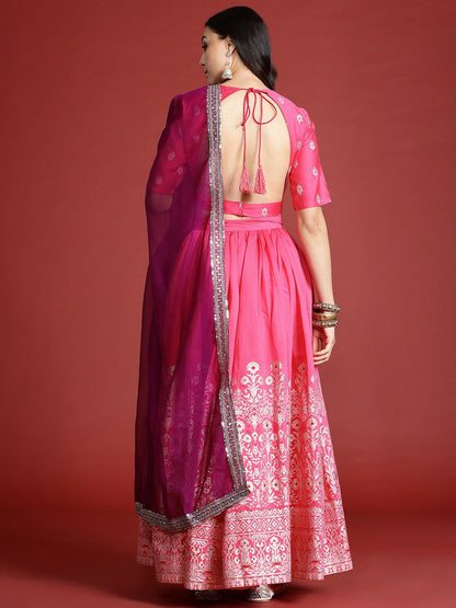 Pink & Magenta Printed Lehenga Choli with Dupatta – Bollywood Bridal & Bridesmaid Outfit | Indiaista