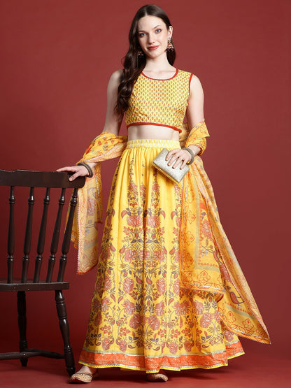 Yellow & Pink Printed Lehenga Choli for Women – Bollywood Bridal, Bridesmaid, Indian & Pakistani Wedding Wear | Indiaista