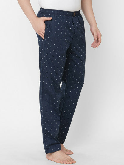 Men Navy Blue Printed Pure Cotton Lounge Pants - Comfortable & Stylish | Indiaista