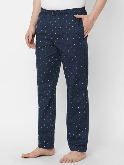 Men Navy Blue Printed Pure Cotton Lounge Pants - Comfortable & Stylish | Indiaista