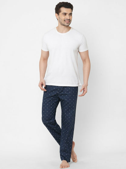 Men Navy Blue Printed Pure Cotton Lounge Pants - Comfortable & Stylish | Indiaista