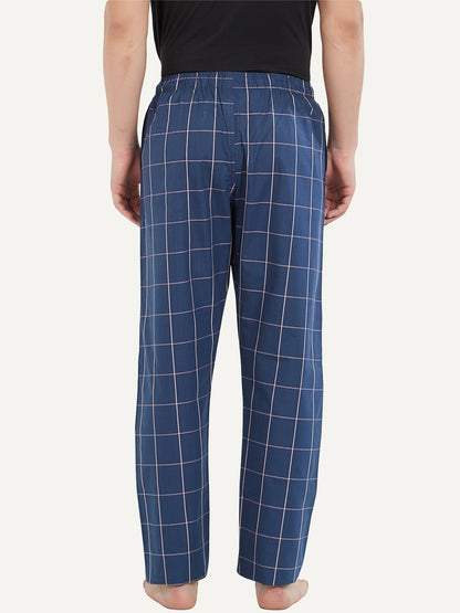 Buy Men’s Super Combed Cotton Checkmate Lounge Pants - Navy, Regular Fit with Drawstring & Pockets | Indiaista