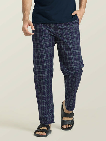 Men Checked Cotton Lounge Pants - Mid-Rise with Elasticated Waistband & Drawstring Closure | Indiaista