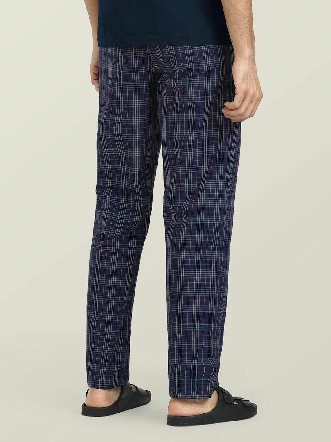 Men Checked Cotton Lounge Pants - Mid-Rise with Elasticated Waistband & Drawstring Closure | Indiaista