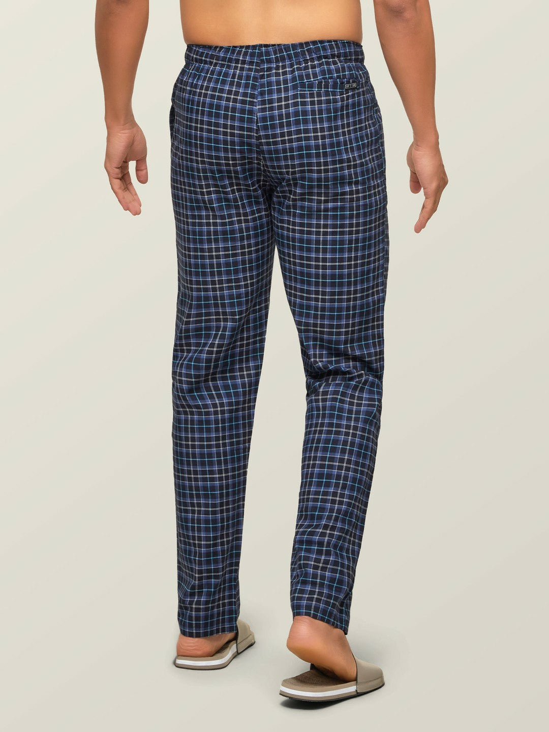 Men Black & Blue Checked Pure Cotton Antimicrobial Lounge Pant – Relaxed Fit with Drawstring Waistband | Indiaista