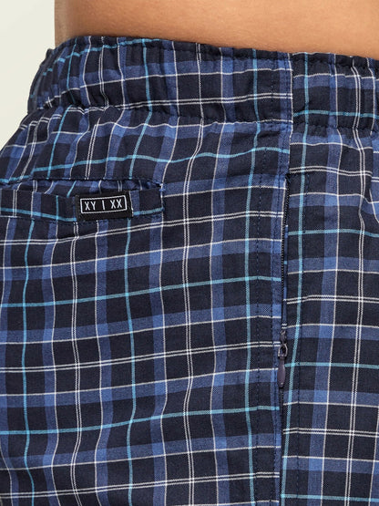 Men Black & Blue Checked Pure Cotton Antimicrobial Lounge Pant – Relaxed Fit with Drawstring Waistband | Indiaista