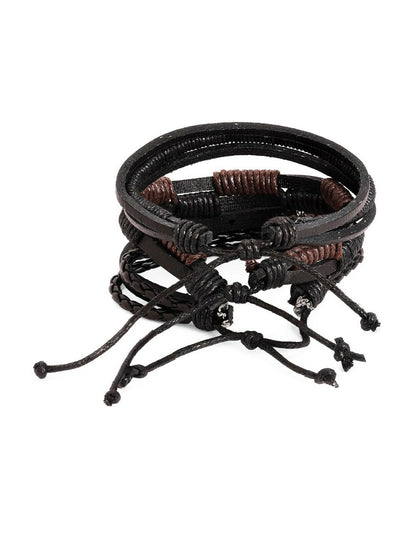 Men’s Set of 3 Black & Brown Multistrand Bracelets – Adjustable Fabric Bracelets | Indiaista