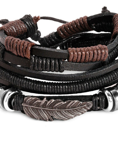 Men’s Set of 3 Black & Brown Multistrand Bracelets – Adjustable Fabric Bracelets | Indiaista