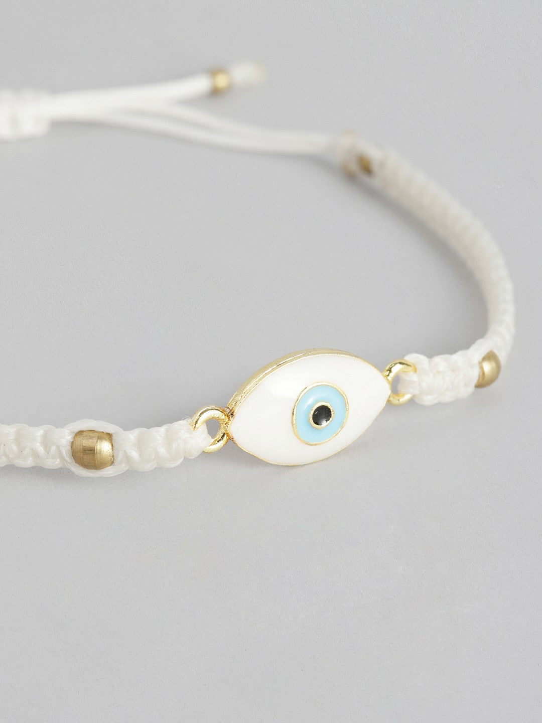 White Evil Eye Charm Bracelet for Men & Women – Unisex Alloy Drawstring Bracelet | Indiaista