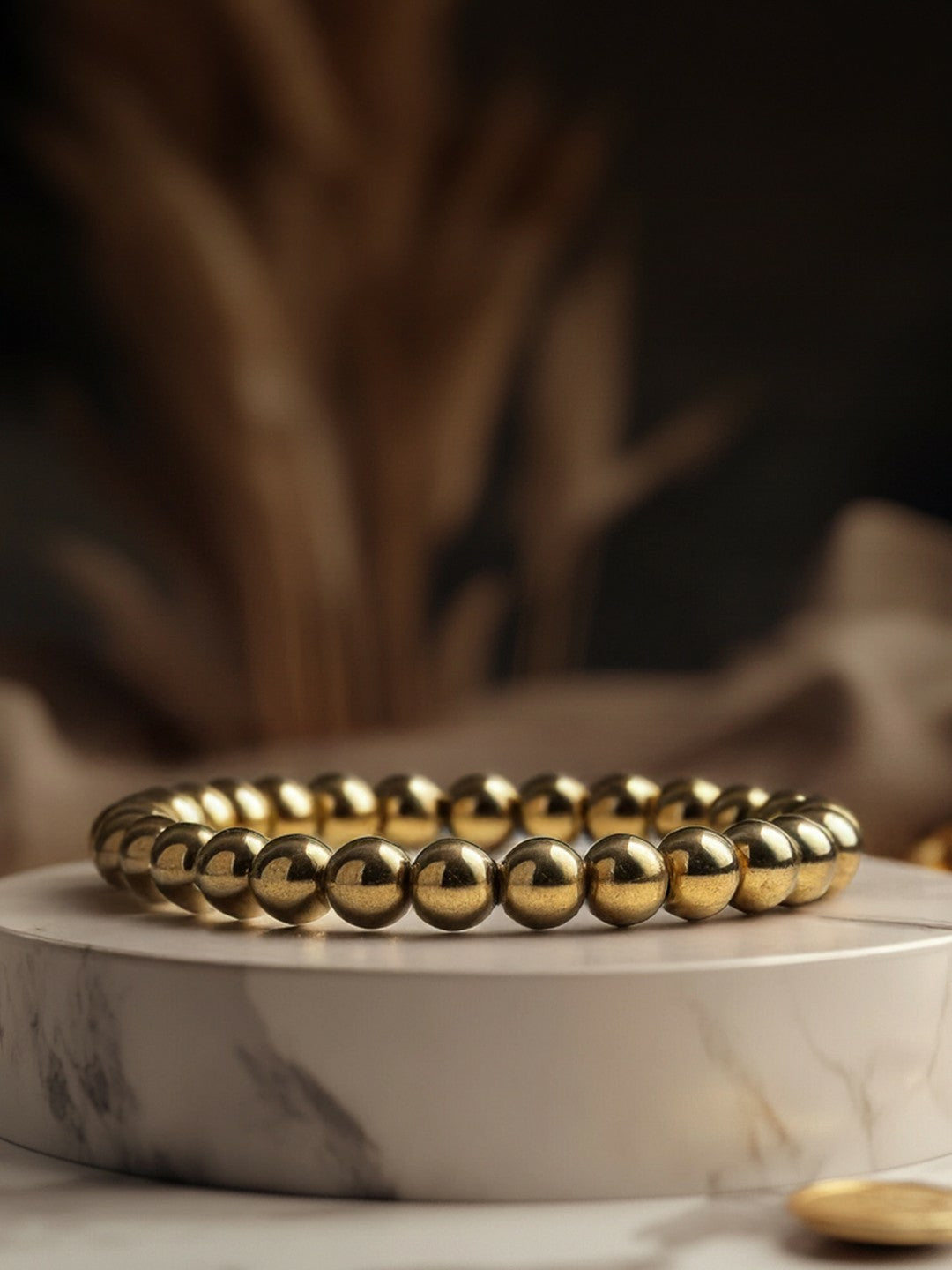 Gold-Toned Elasticated Men’s Bracelet with Pyrite – Alloy Slip-On Golden Bracelet | Indiaista