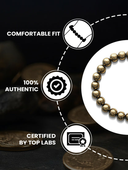 Gold-Toned Elasticated Men’s Bracelet with Pyrite – Alloy Slip-On Golden Bracelet | Indiaista