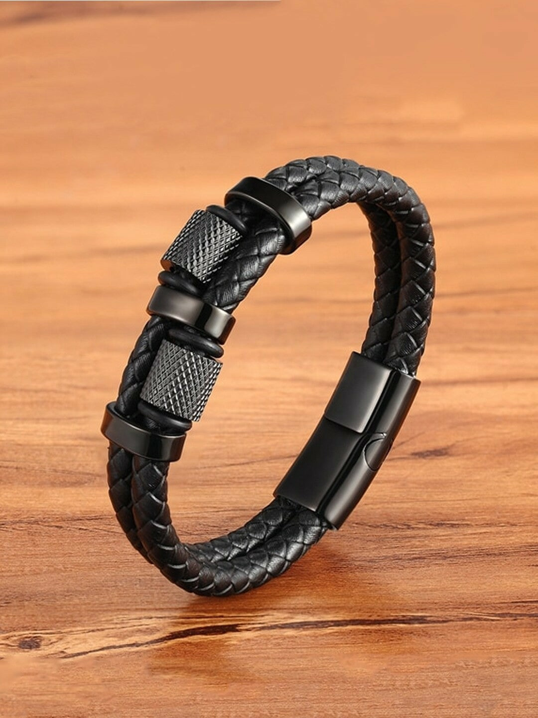 Men's Black Leather Wraparound Bracelet – Stylish Leather Bracelet with Foldover Closure | Indiaista