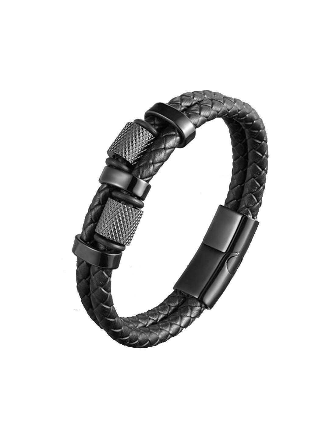 Men's Black Leather Wraparound Bracelet – Stylish Leather Bracelet with Foldover Closure | Indiaista