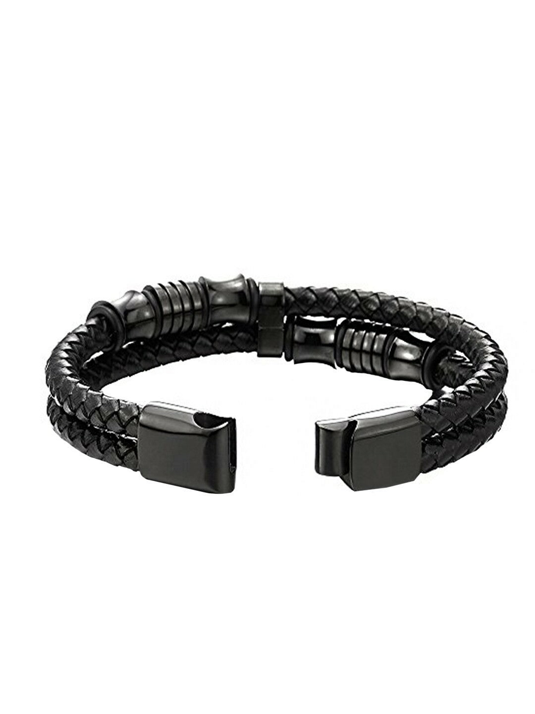 Men's Black Leather Wraparound Bracelet – Stylish Leather Bracelet with Foldover Closure | Indiaista