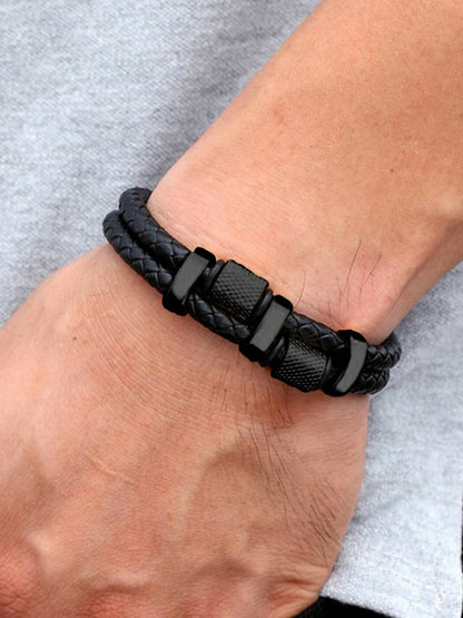 Men's Black Leather Wraparound Bracelet – Stylish Leather Bracelet with Foldover Closure | Indiaista